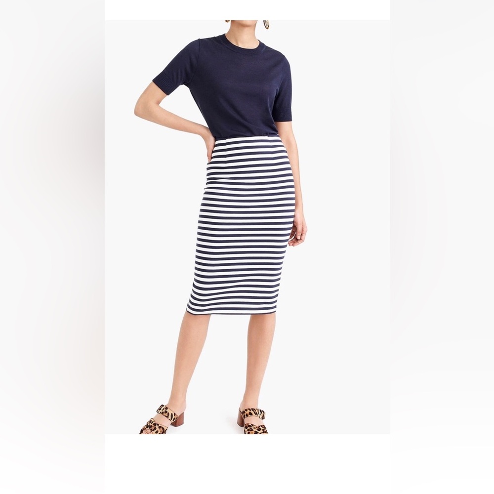J. Crew Classic Navy and White Pencil Skirt NWT 6